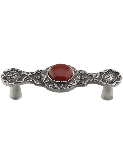 Victorian Jewel Pull Inset with Red Carnelian - 3 inch Center-to-Center in Antique Pewter.